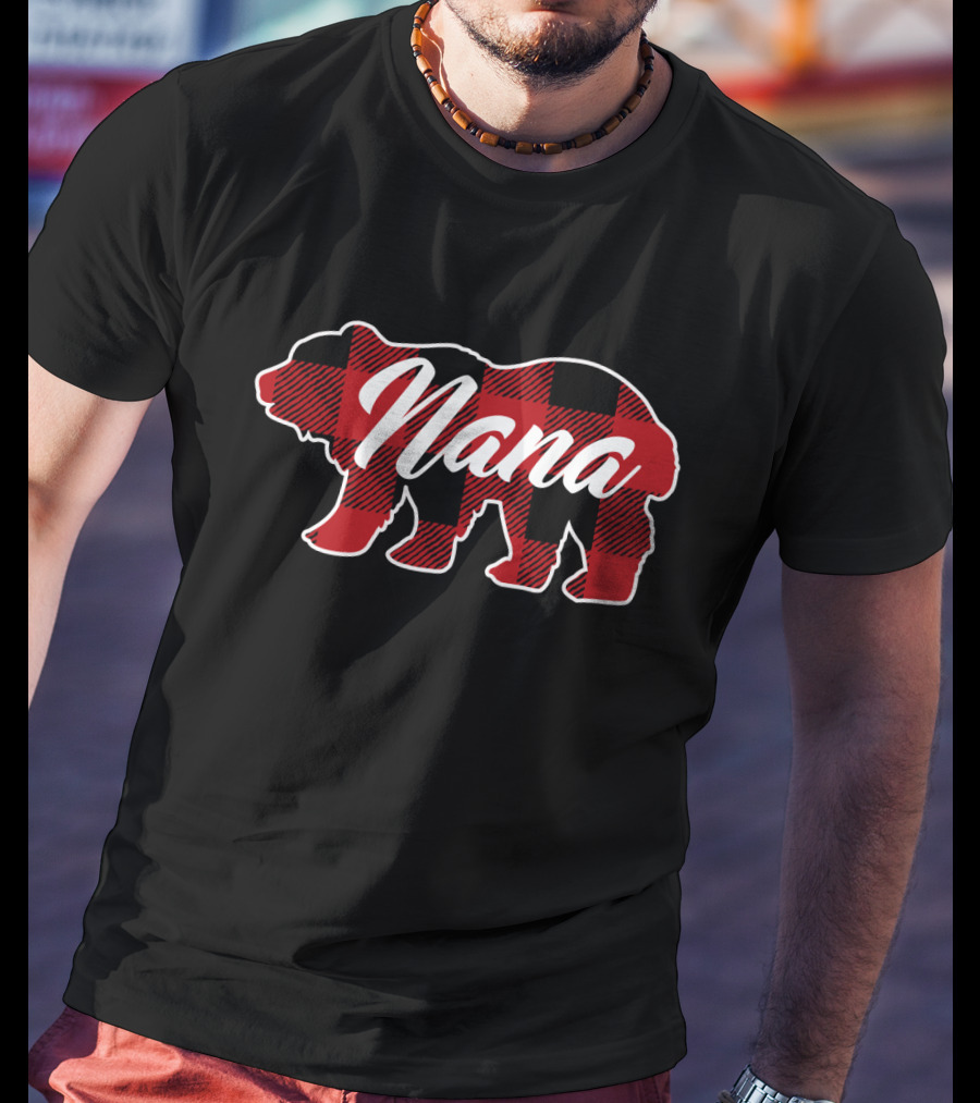Family Christmas Buffalo Plaid Nana Bear Holiday Matching T-Shirt