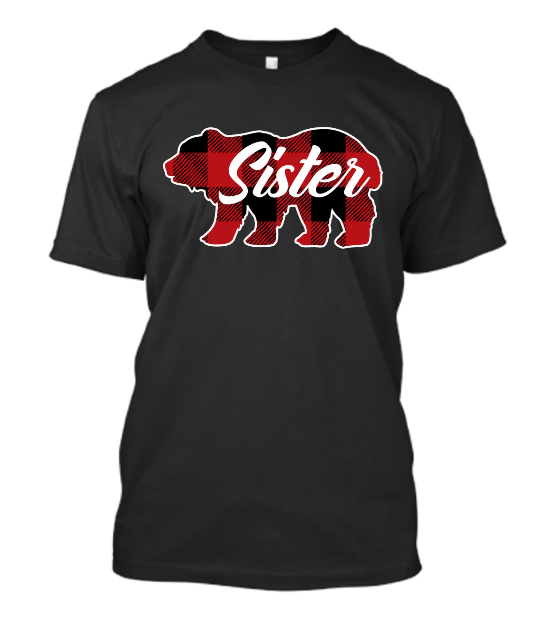 Family Christmas Buffalo Plaid Sister Bear T-Shirt