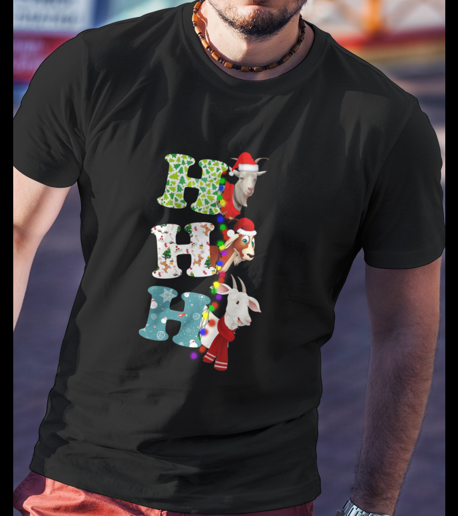 Hohoho Goat Christmas Santa Hats Holiday Lights T-Shirt