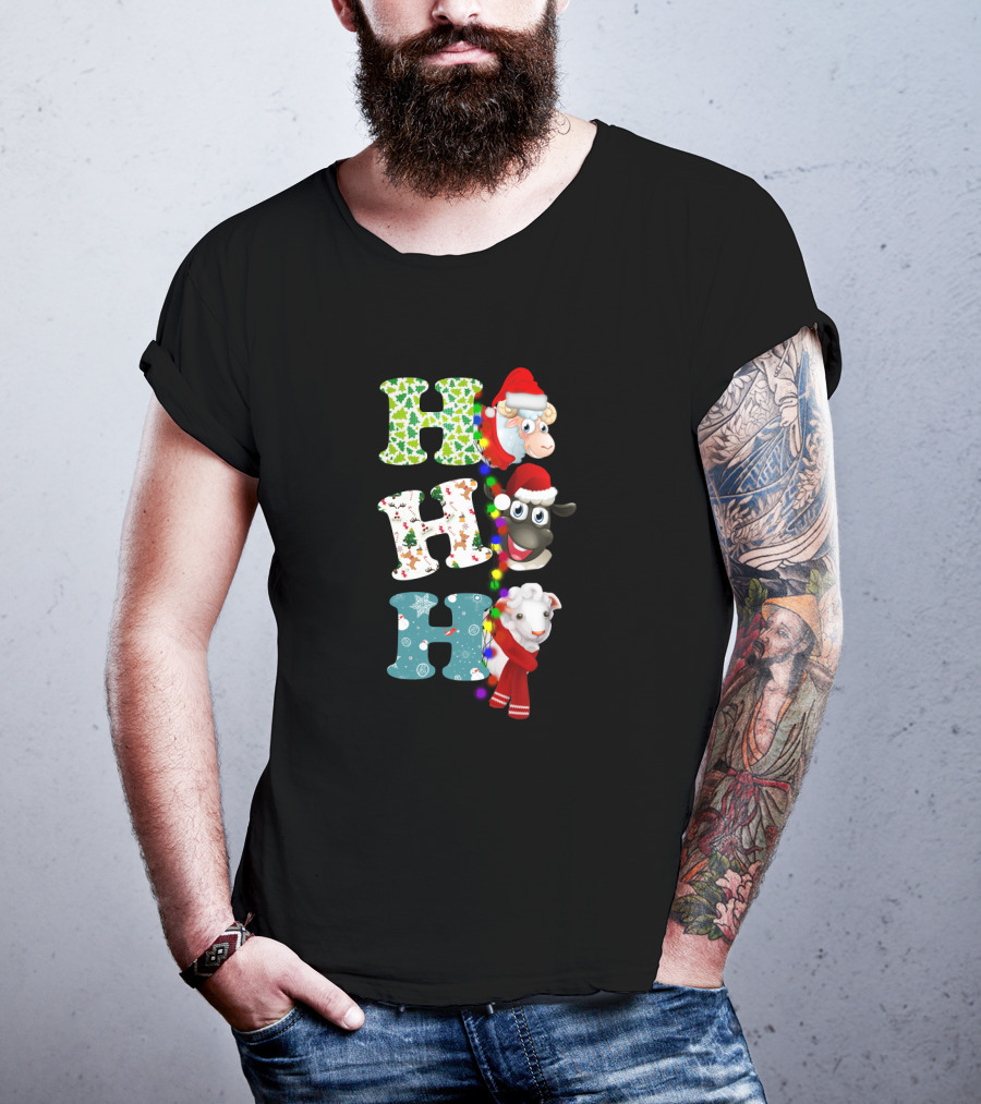 Hohoho Sheep Christmas Santa Lights And Festive Hats T-Shirt