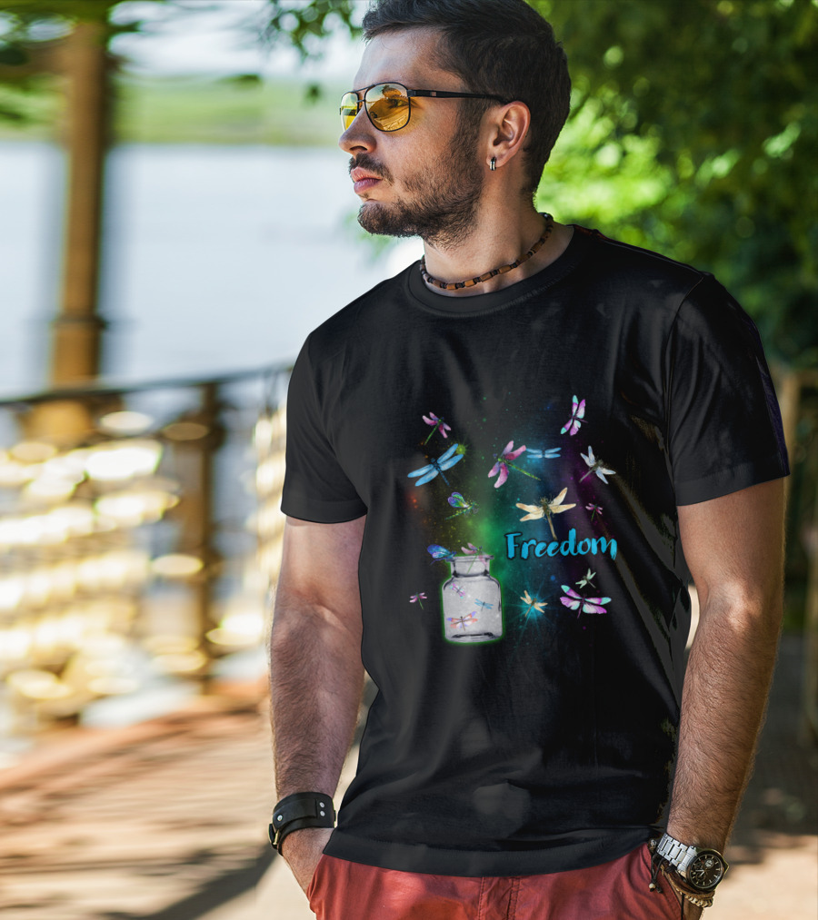 Freedom Dragonflies In A Jar Burst Of Colorful Flight T-Shirt