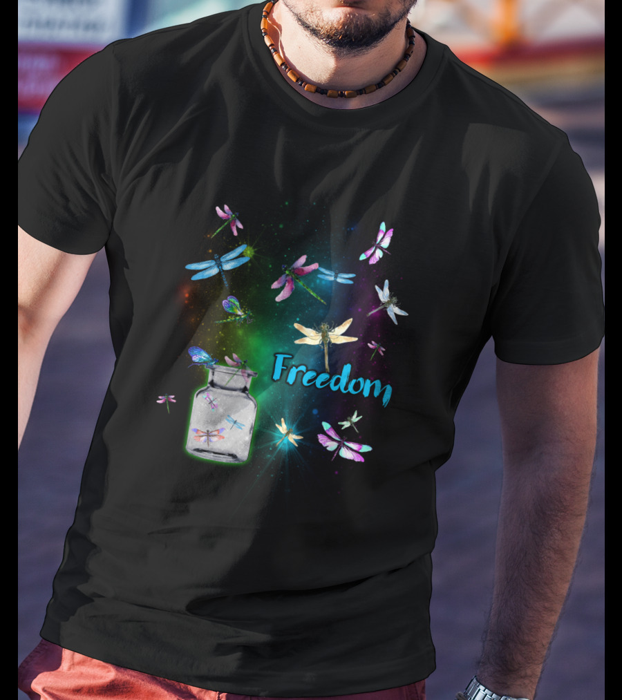 Freedom Dragonflies In A Jar Burst Of Colorful Flight T-Shirt