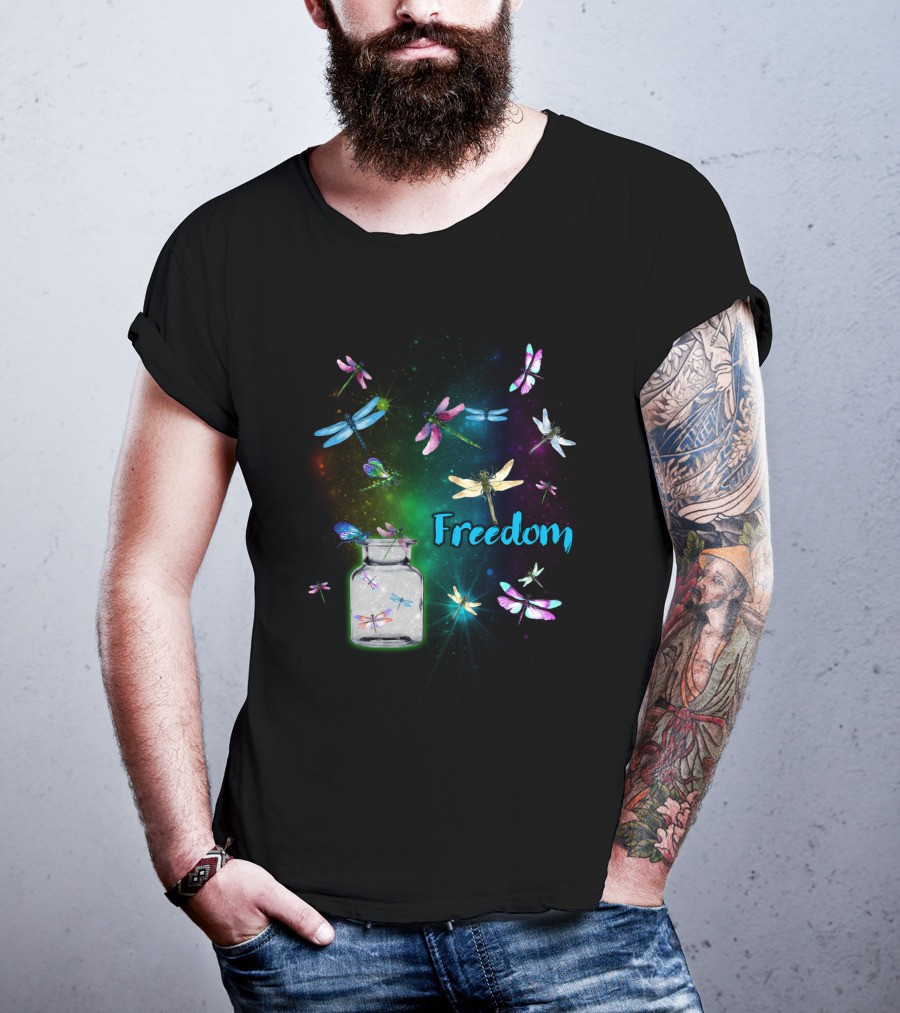 Freedom Dragonflies In A Jar Burst Of Colorful Flight T-Shirt