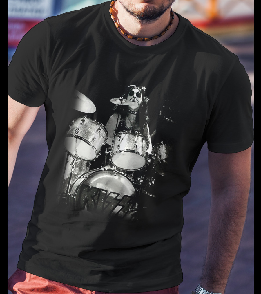 KISS Peter Criss Drummer Black And White Performance T-Shirt