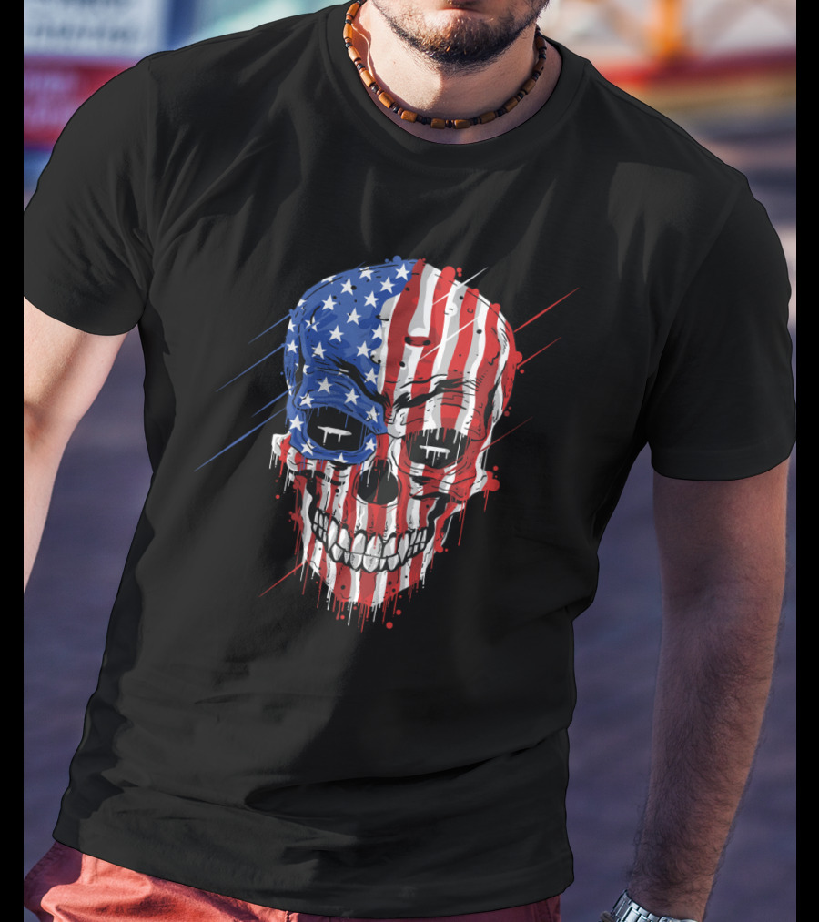 Skull With USA Flag T-Shirt