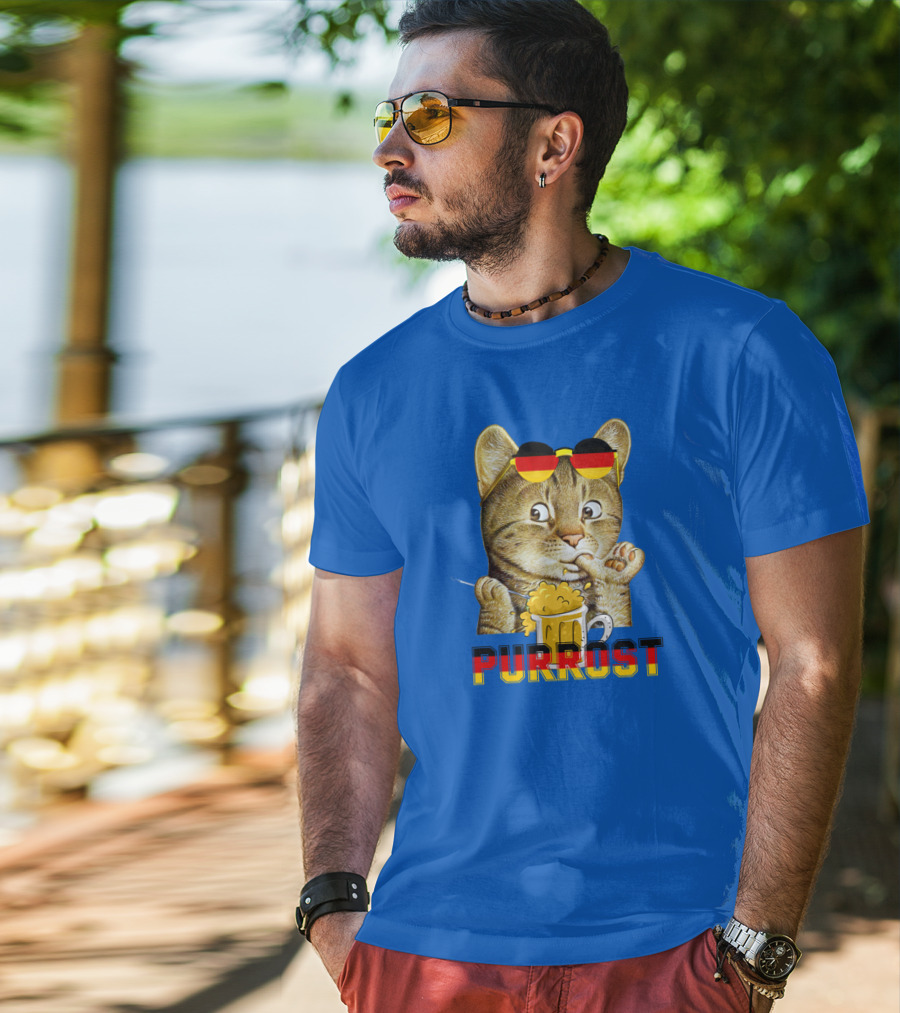 Oktoberfest Cat With Beer Mug And German Sunglasses Prost Pun Purrost T-Shirt