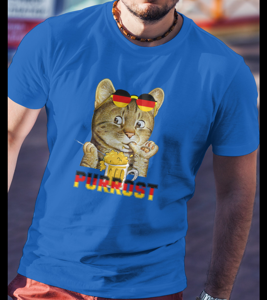 Oktoberfest Cat With Beer Mug And German Sunglasses Prost Pun Purrost T-Shirt