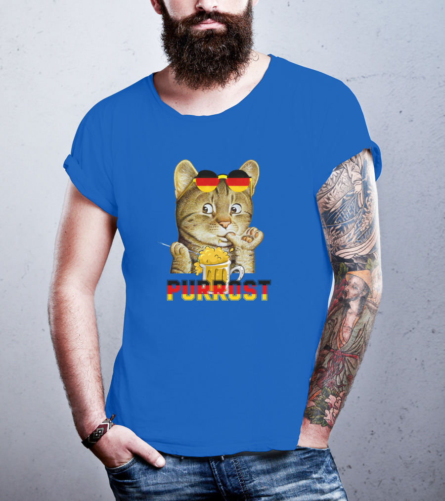 Oktoberfest Cat With Beer Mug And German Sunglasses Prost Pun Purrost T-Shirt