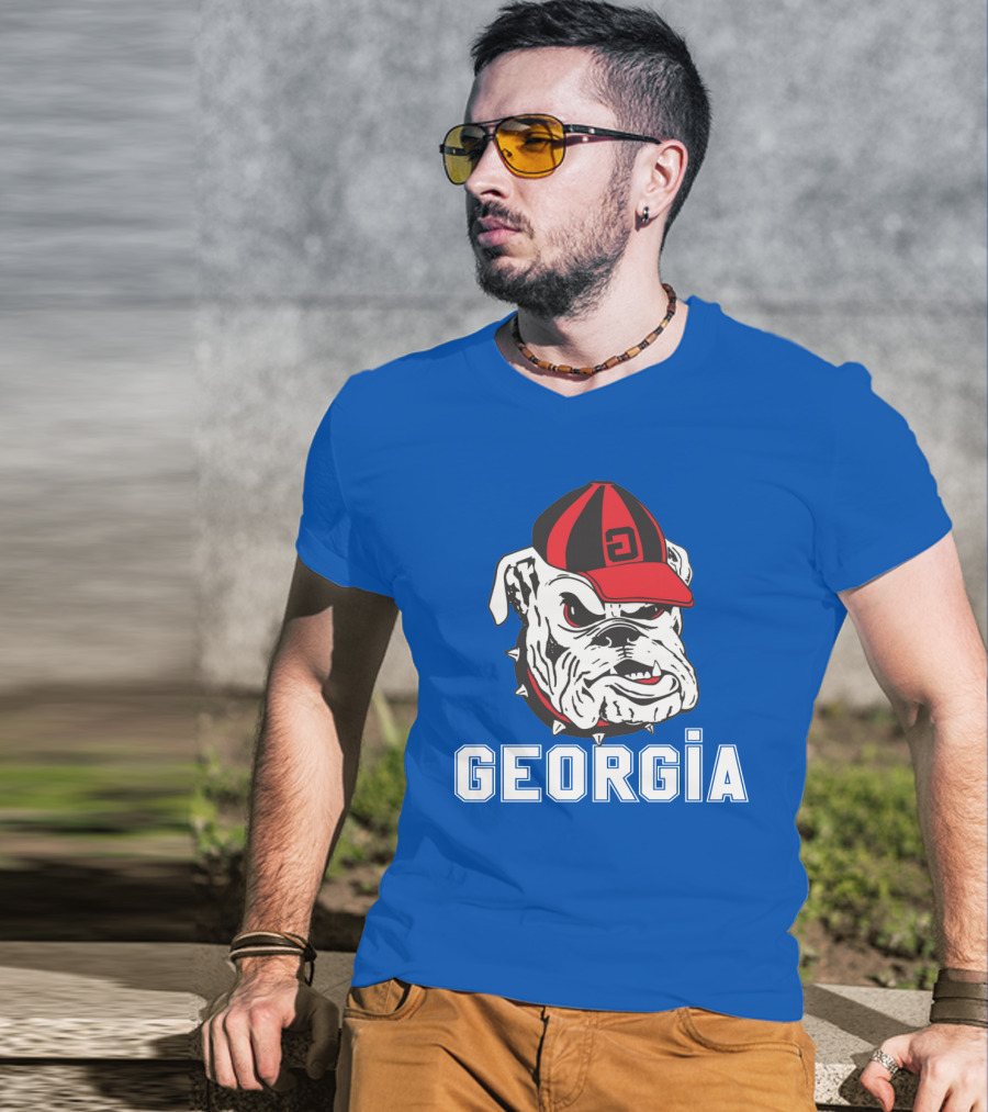 Georgia Bulldogs Vintage Red And Black Cap Bulldog T-Shirt