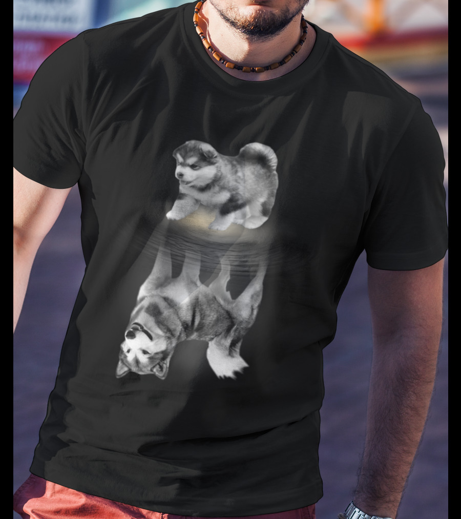 Alaskan Malamute Puppy And Reflection Illustration With Anatomy T-Shirt
