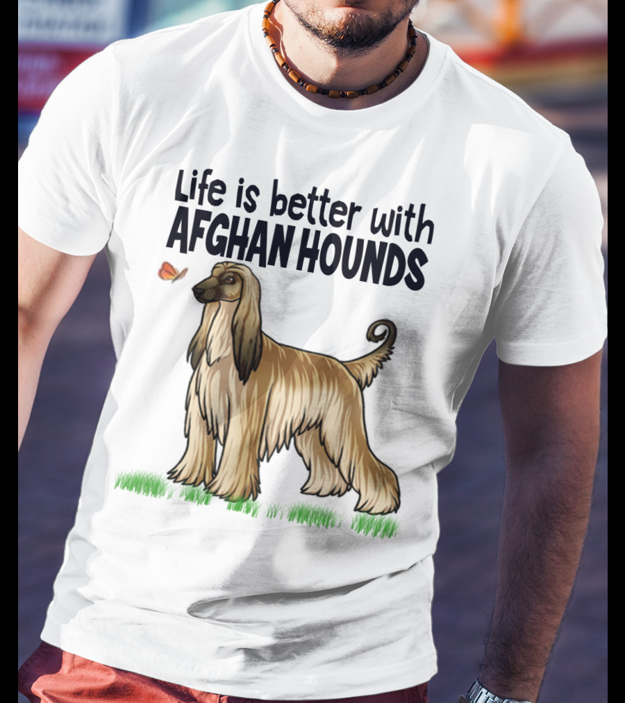 Life Is Better With Afghan Hounds Vintage Style Featuring Elegant Afghan Hound And Butterfly T-Shirt