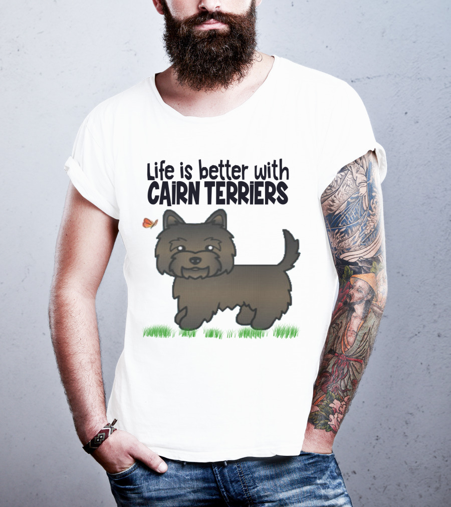 Life Is Better With Cairn Terriers Cute Dog And Butterfly T-Shirt