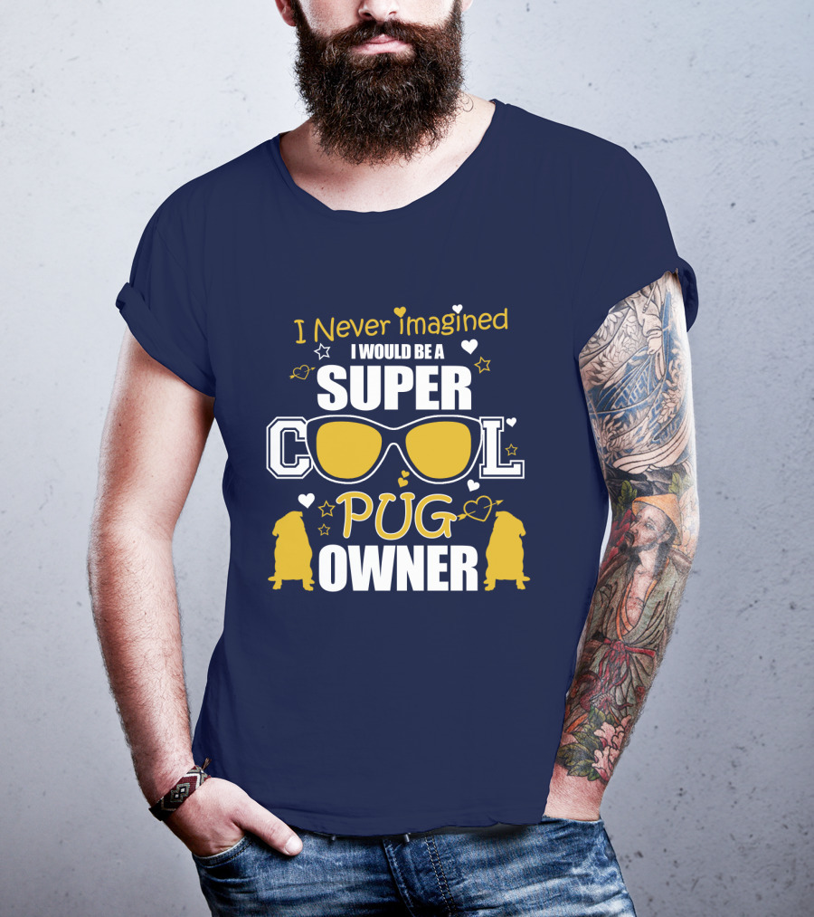 Super Cool Pug Owner With Sunglasses And Heart Accents T-Shirt