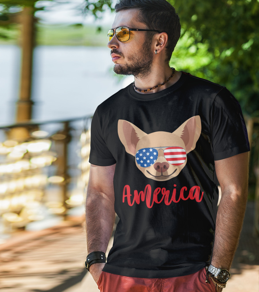 America Chihuahua Patriotic Sunglasses Dog T-Shirt
