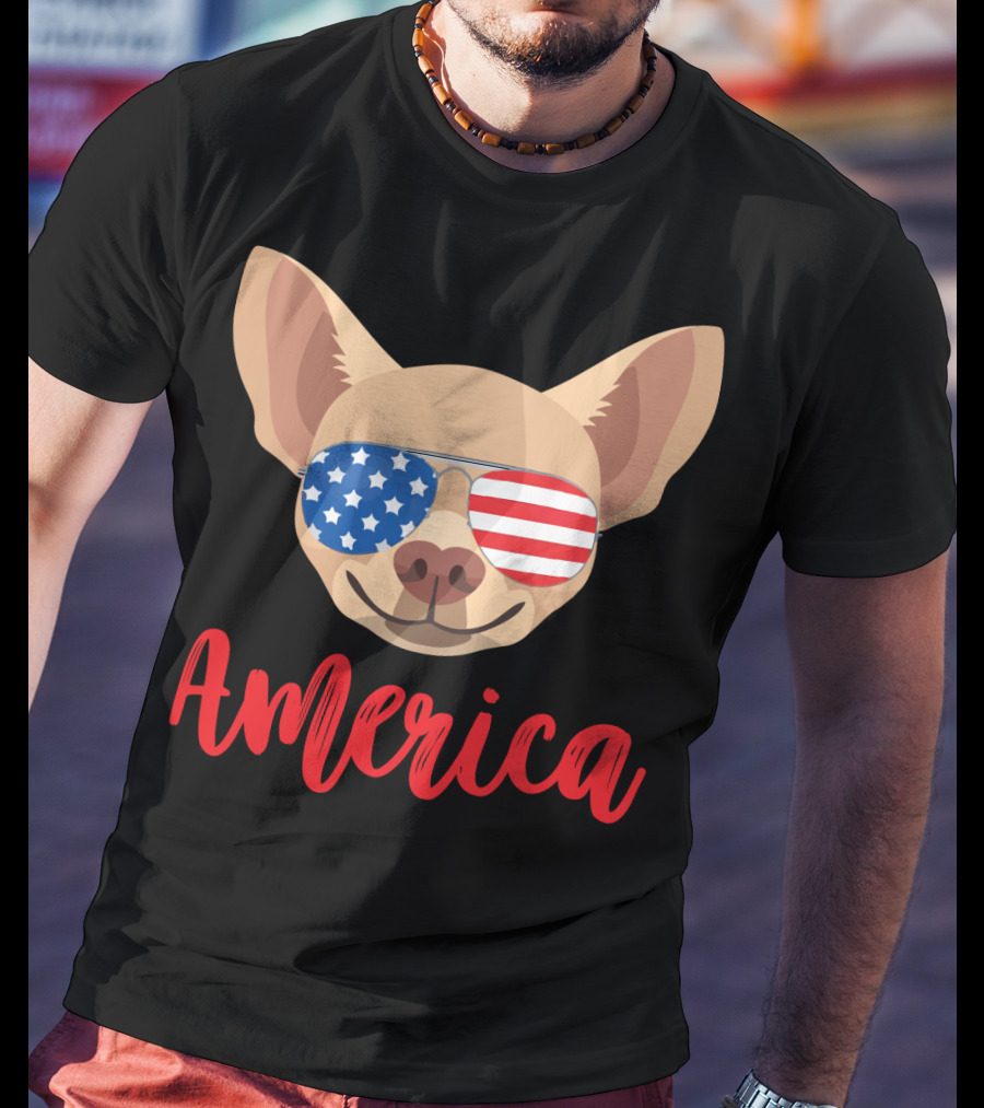 America Chihuahua Patriotic Sunglasses Dog T-Shirt