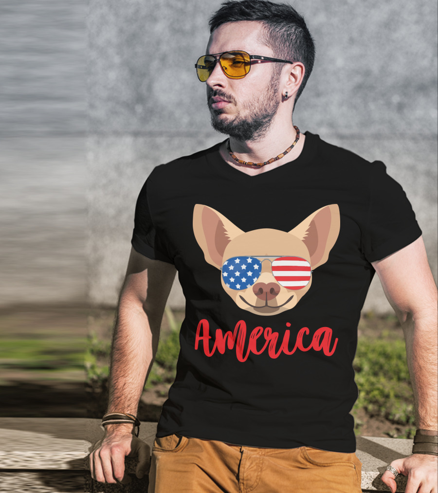 America Chihuahua Patriotic Sunglasses Dog T-Shirt