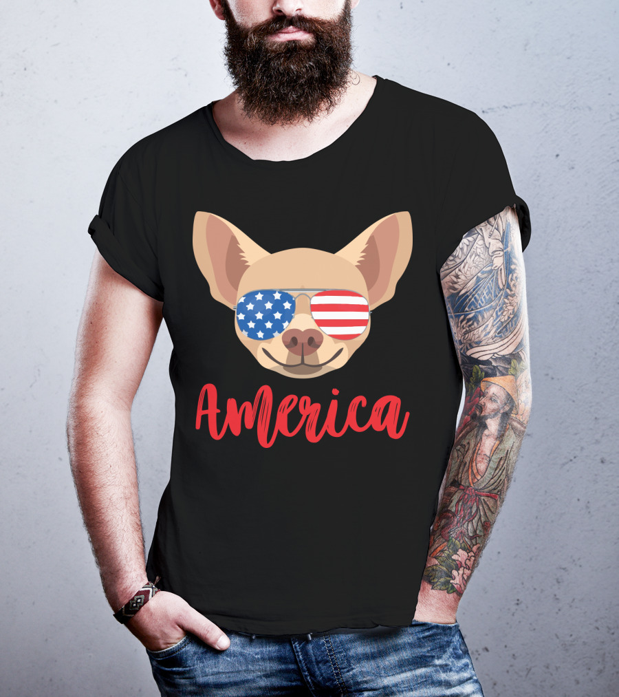 America Chihuahua Patriotic Sunglasses Dog T-Shirt