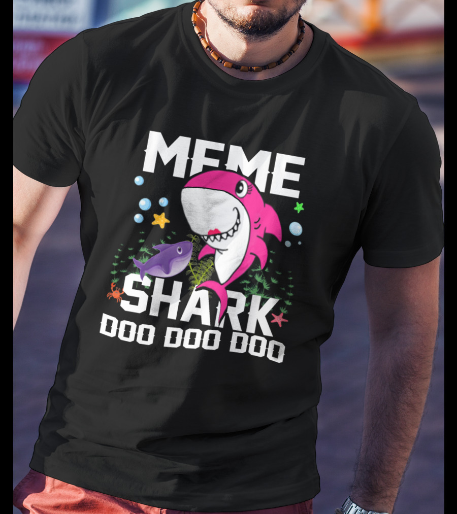 Meme Shark Doo Doo Doo Pink Cartoon Grandpa Mommy Daddy T-Shirt