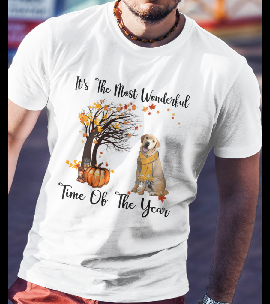 It's The Most Wonderful Time Of The Year Labrador Autumn Pumpkin Leaves T-Shirt