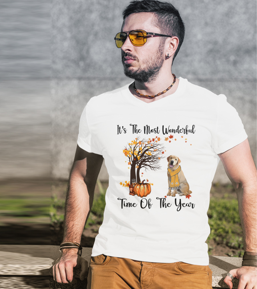 It's The Most Wonderful Time Of The Year Labrador Autumn Pumpkin Leaves T-Shirt
