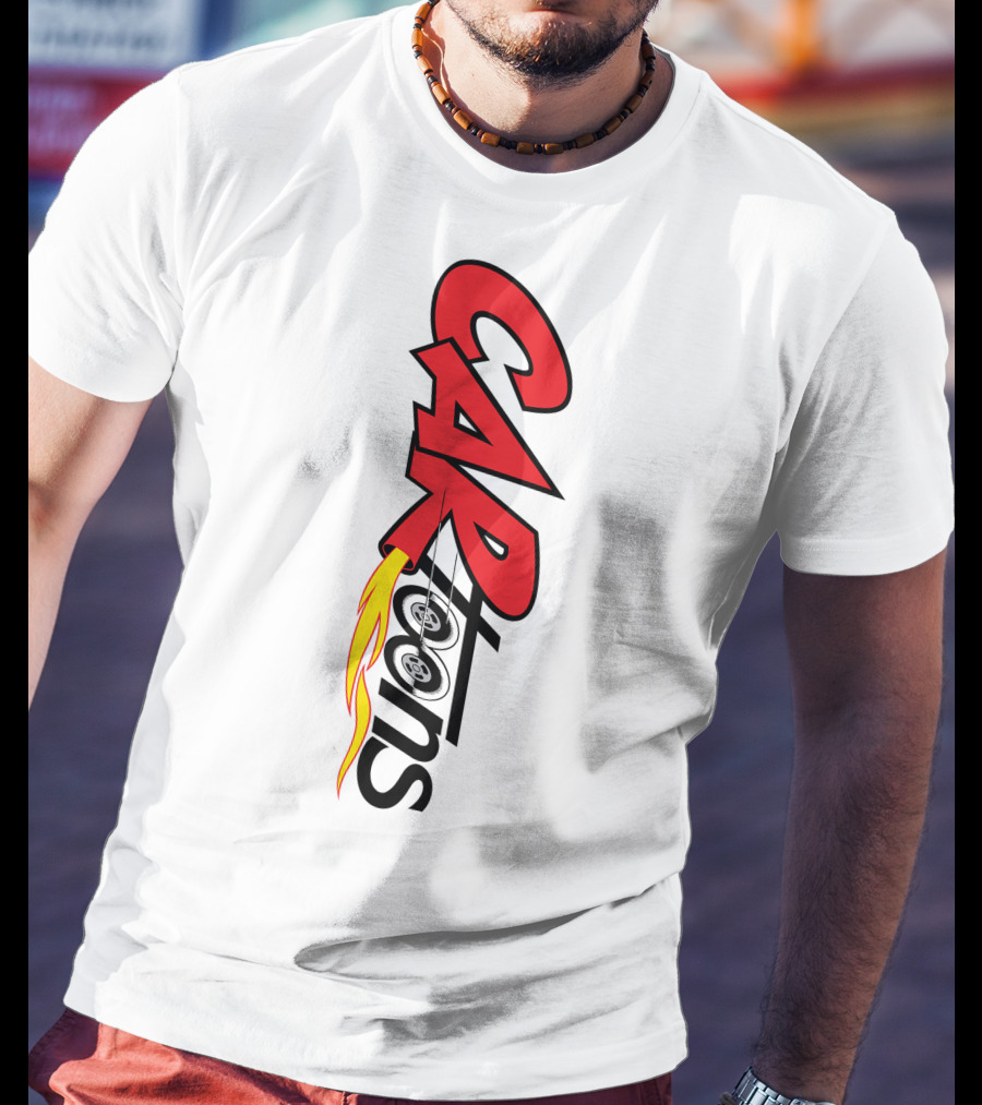 CARTOONS Red And Black Text With Flames And Wheel T-Shirt