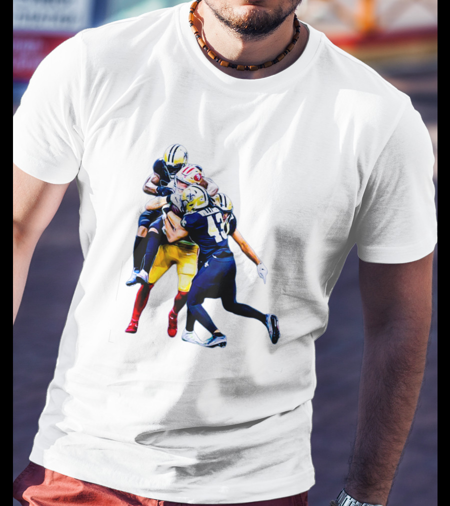 George Kittle Tackled By Three Opponents Football Action Scene T-Shirt