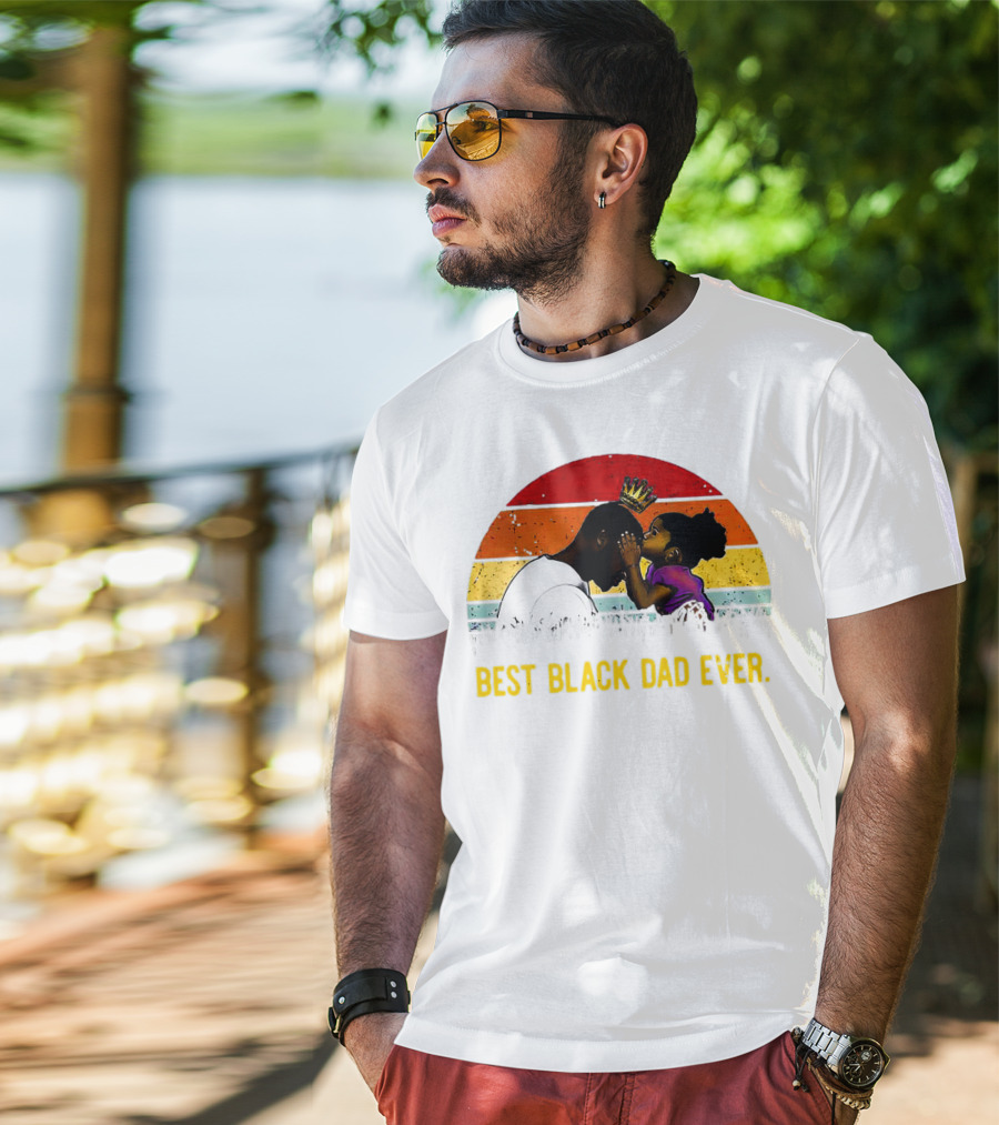Best Black Dad Ever Crown Sunset Stripes T-Shirt