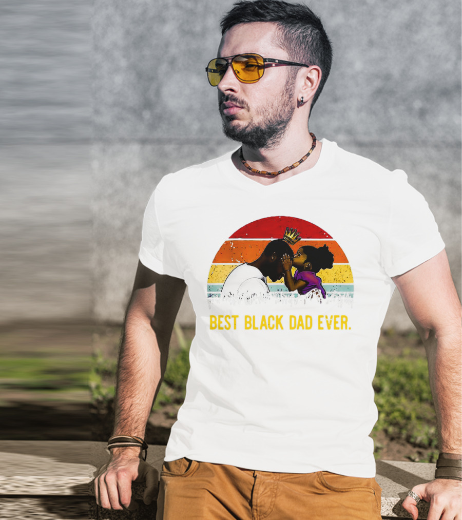 Best Black Dad Ever Crown Sunset Stripes T-Shirt