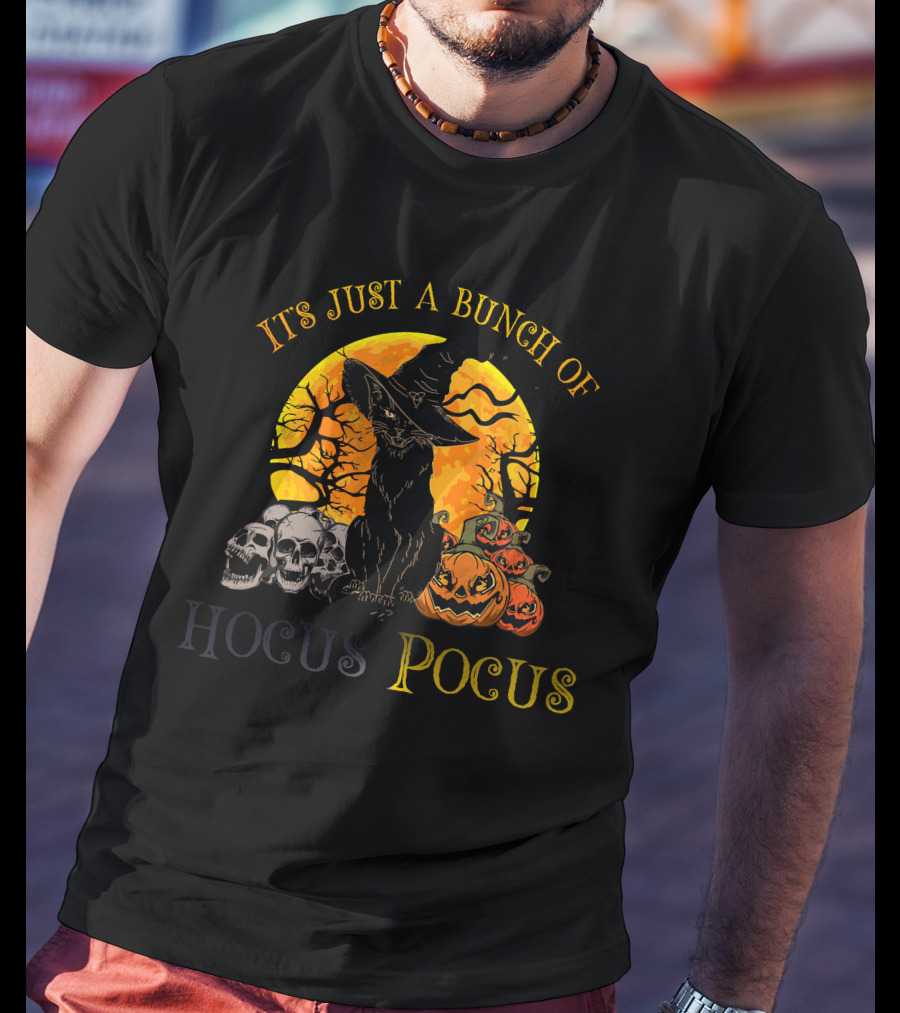 It's Just A Bunch Of Hocus Pocus Black Cat Moon Halloween Costume T-Shirt