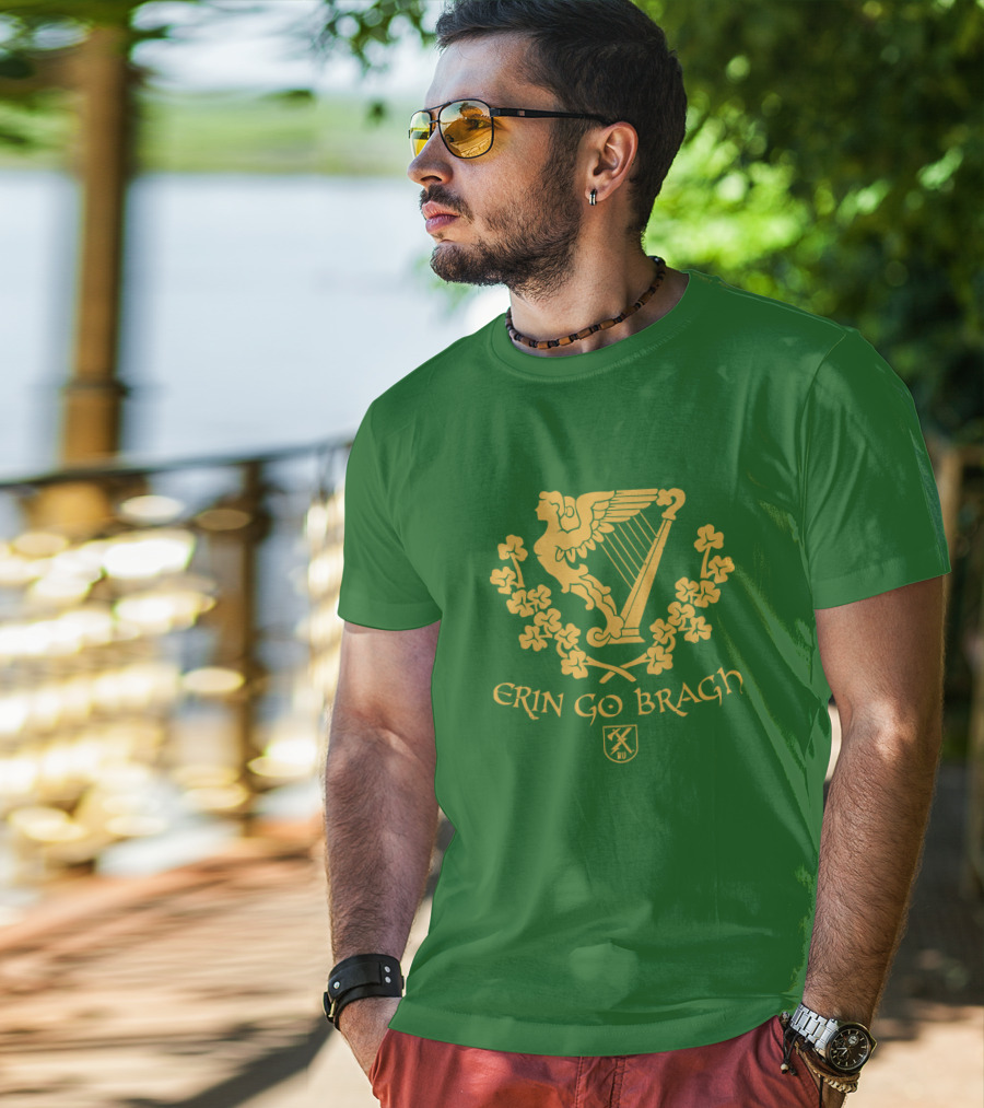 Erin Go Bragh Irish Harp And Shamrock Emblem T-Shirt