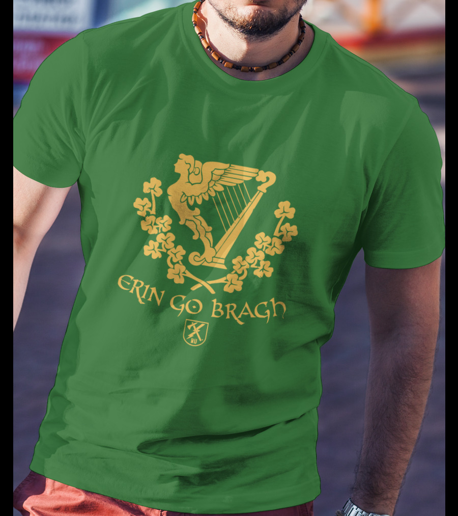 Erin Go Bragh Irish Harp And Shamrock Emblem T-Shirt