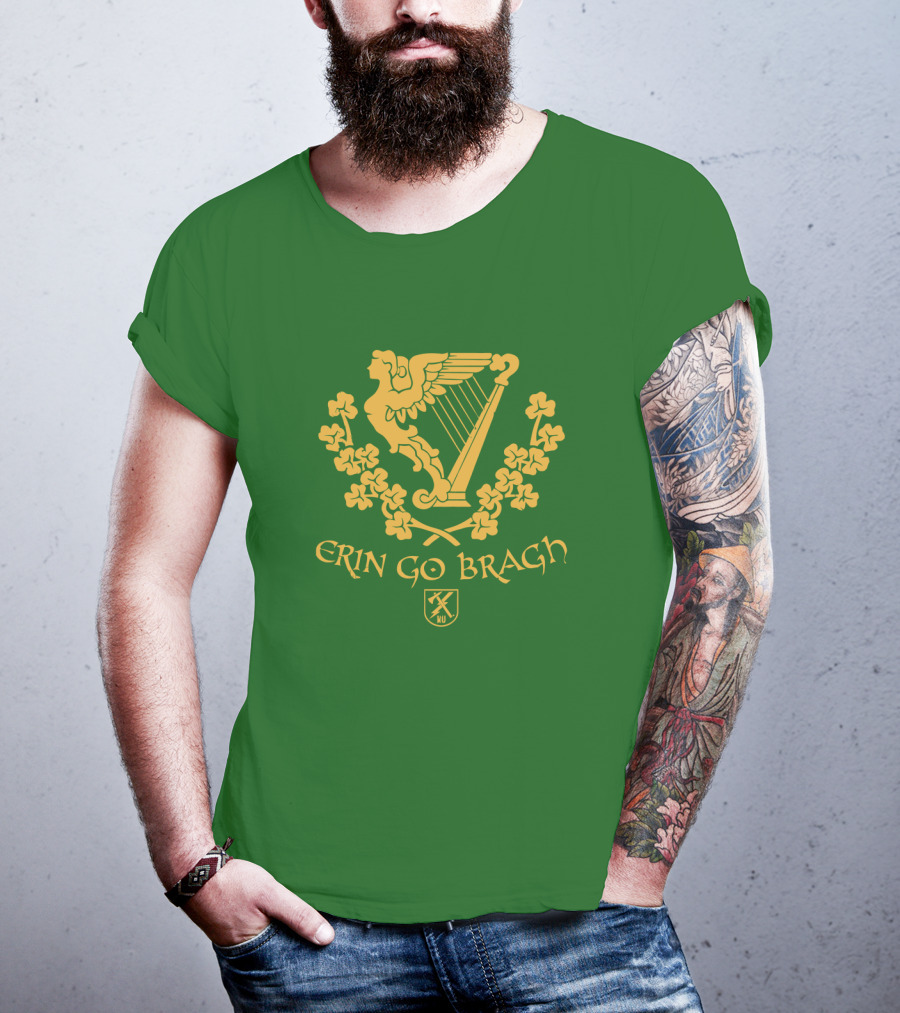 Erin Go Bragh Irish Harp And Shamrock Emblem T-Shirt