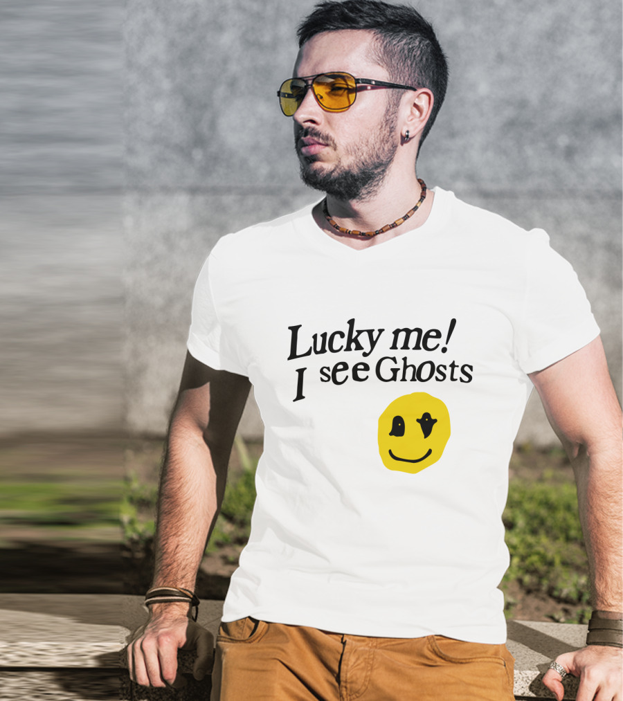 Lucky Me I See Ghosts Kids See Ghosts Merch Yellow Smiley Face T-Shirt