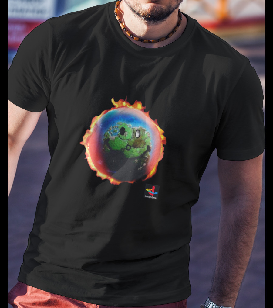 The Scotts Merch Earth Smiley Flame PlayStation Logo Cactus Jack T-Shirt