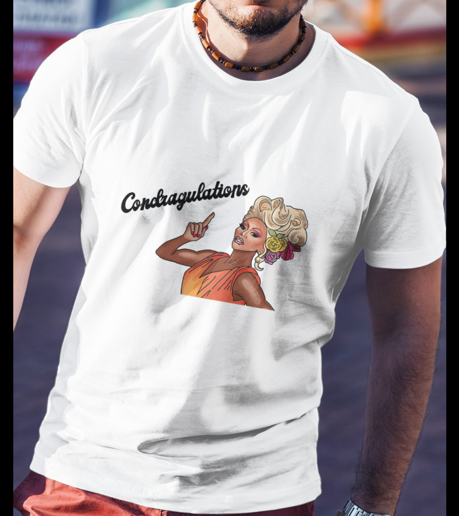 Condragulations Drag Queen Illustration With Flowers And Orange Dress T-Shirt