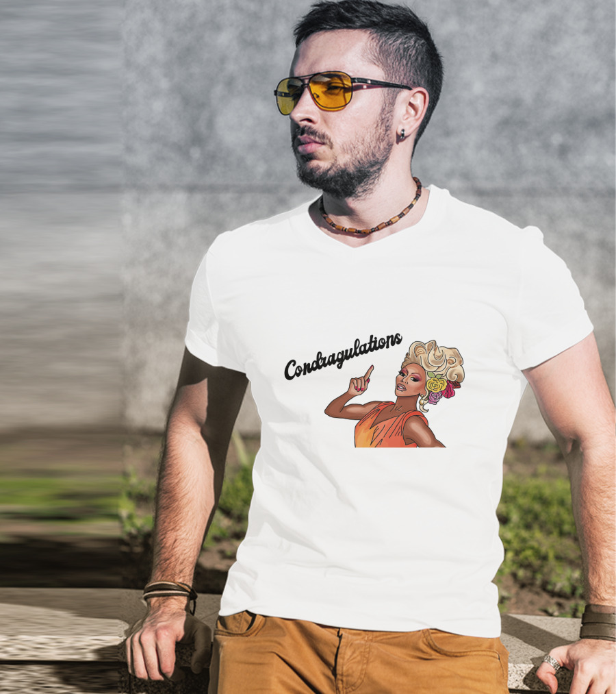 Condragulations Drag Queen Illustration With Flowers And Orange Dress T-Shirt