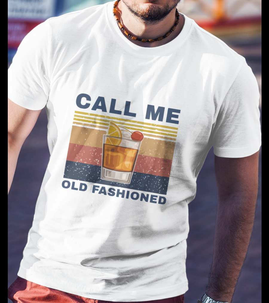 Call Me Old Fashioned Whiskey Cocktail Retro Stripes T-Shirt