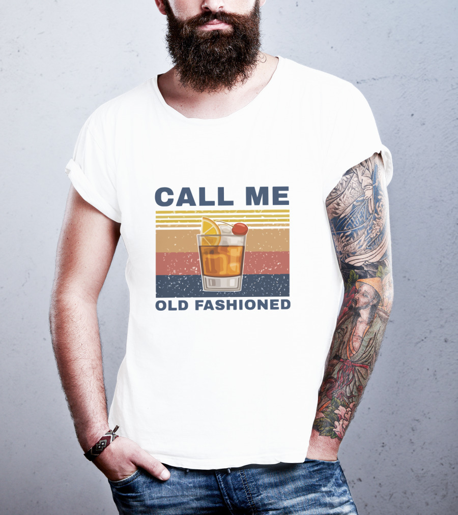 Call Me Old Fashioned Whiskey Cocktail Retro Stripes T-Shirt