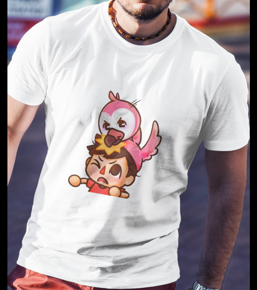 Youtooz Flamingo Angry Cartoon Character With Pink Bird Companion T-Shirt