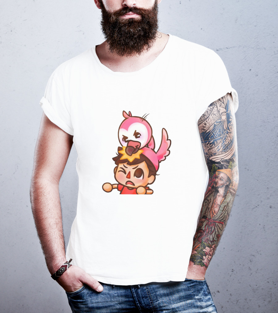Youtooz Flamingo Angry Cartoon Character With Pink Bird Companion T-Shirt