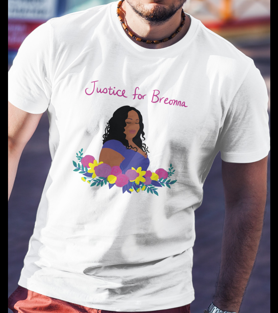 Justice For Breonna Floral Illustration With Woman In Blue Dress T-Shirt