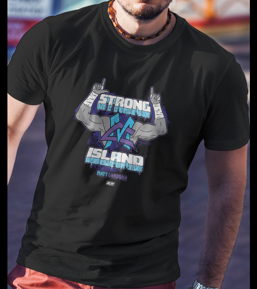 Strong Island AEW Matt Cardona Logo With Flexed Arms T-Shirt