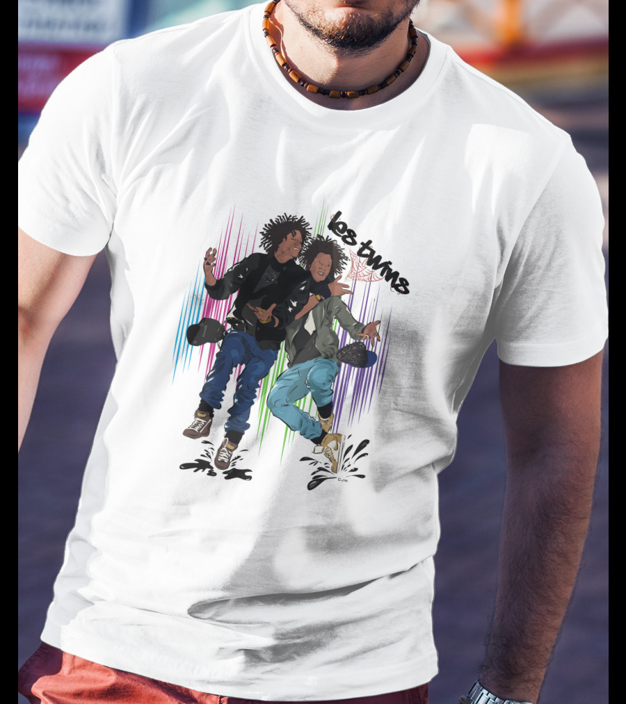 Los Twins Dancing Pose With Colorful Stripes T-Shirt
