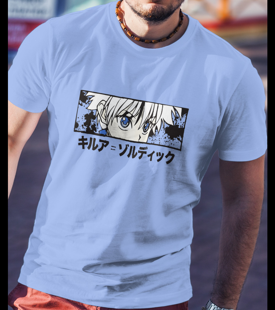 Killua Zoldyck Anime Portrait Blue Eyes Japanese Text Zumiez T-Shirt