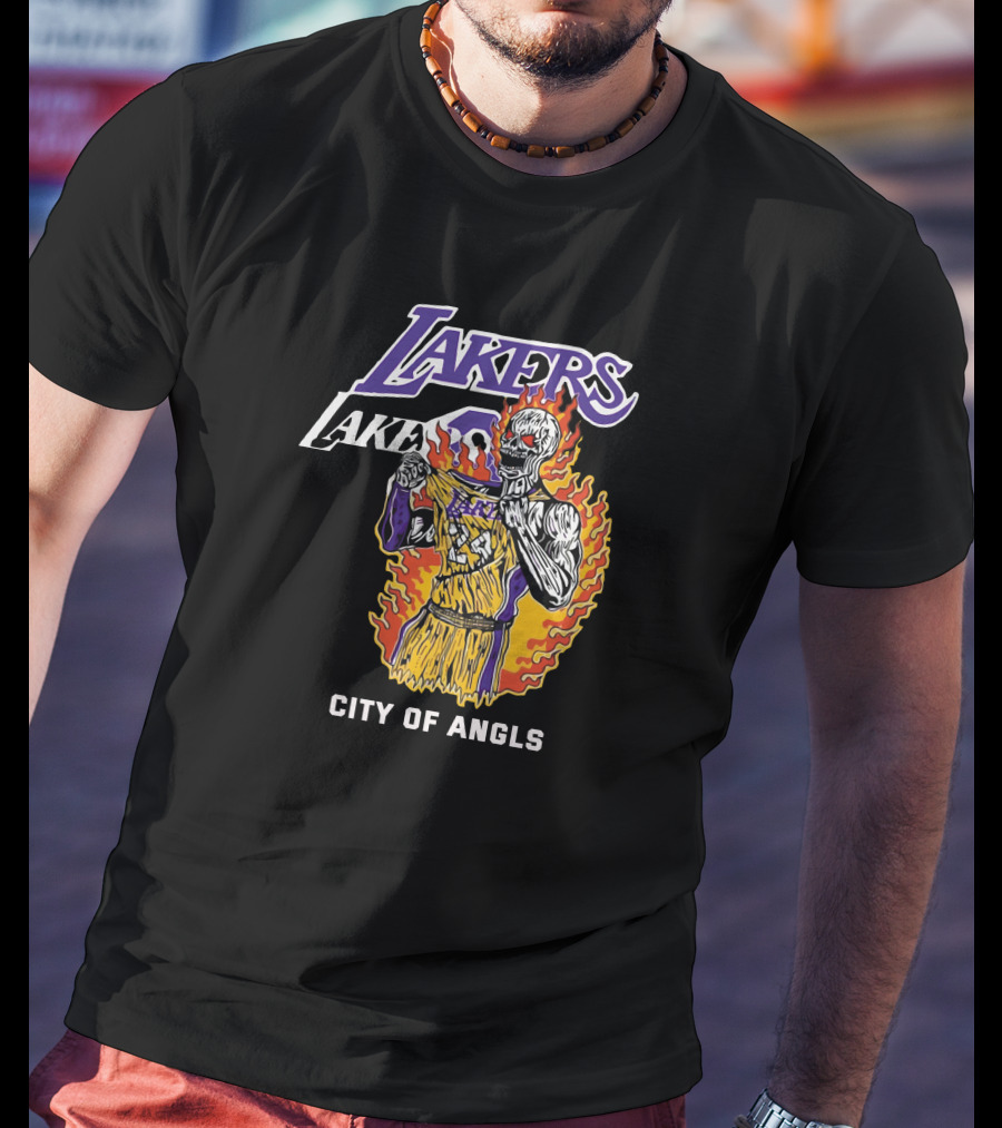 Lakers Kobe Skeleton City Of Angels Flames T-Shirt