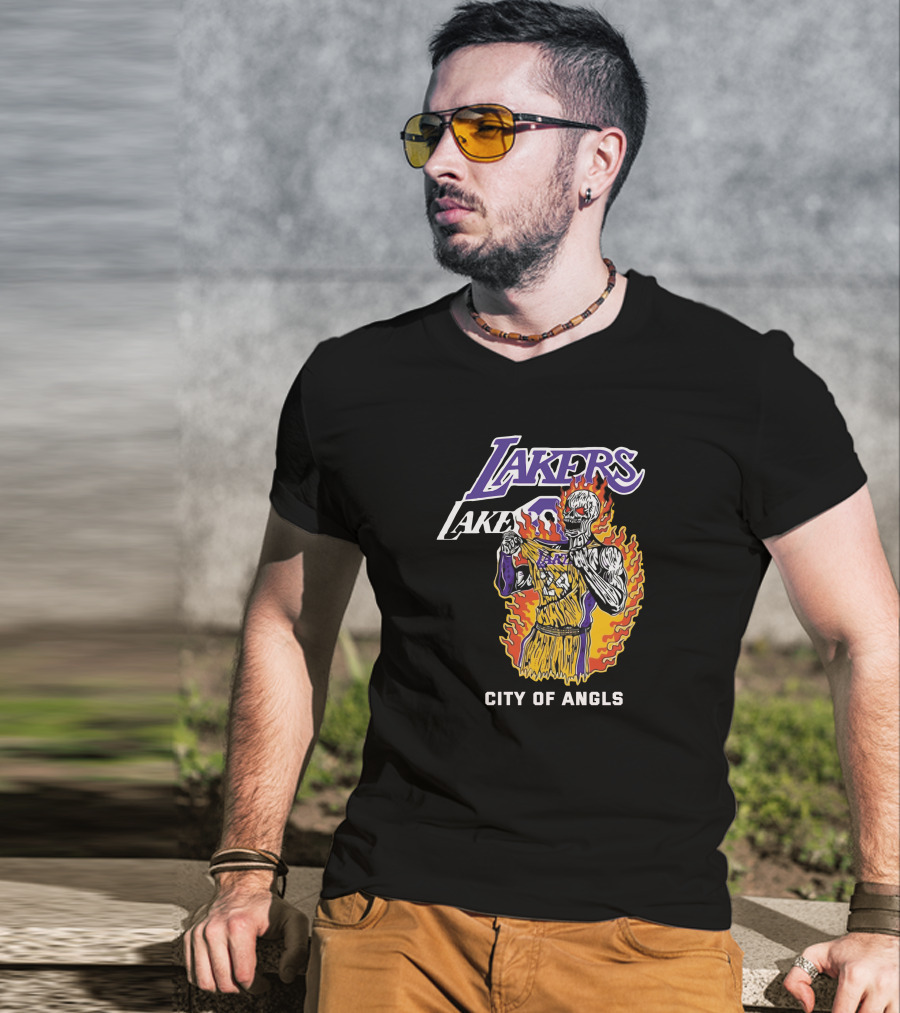 Lakers Kobe Skeleton City Of Angels Flames T-Shirt