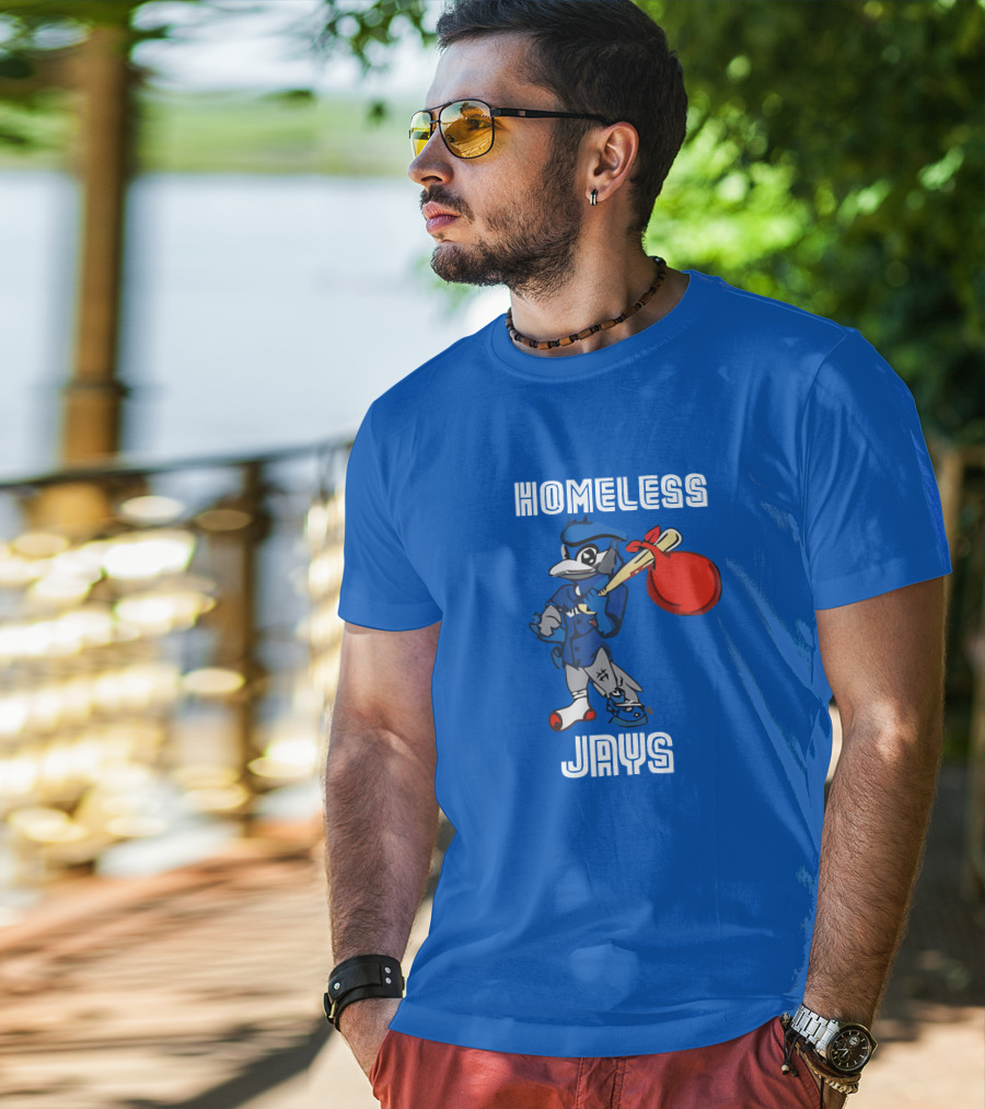 Homeless Jays Blue Character Holding Bag T-Shirt