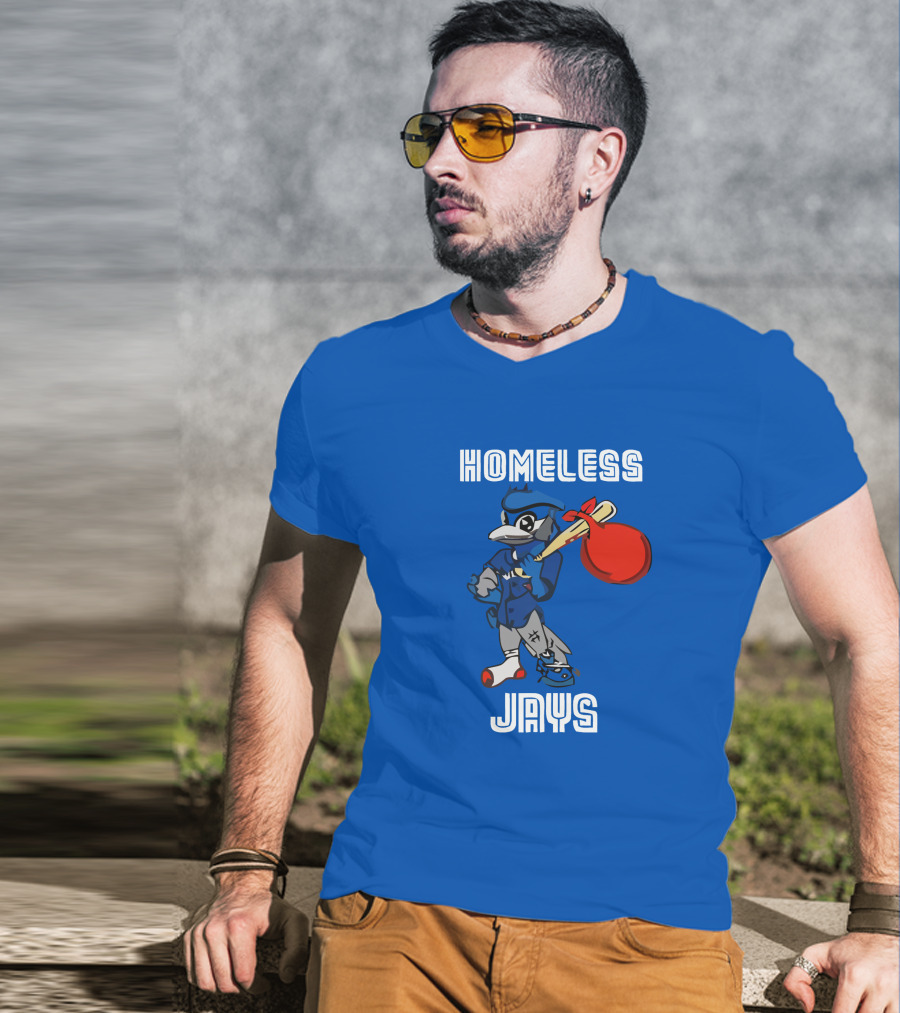 Homeless Jays Blue Character Holding Bag T-Shirt