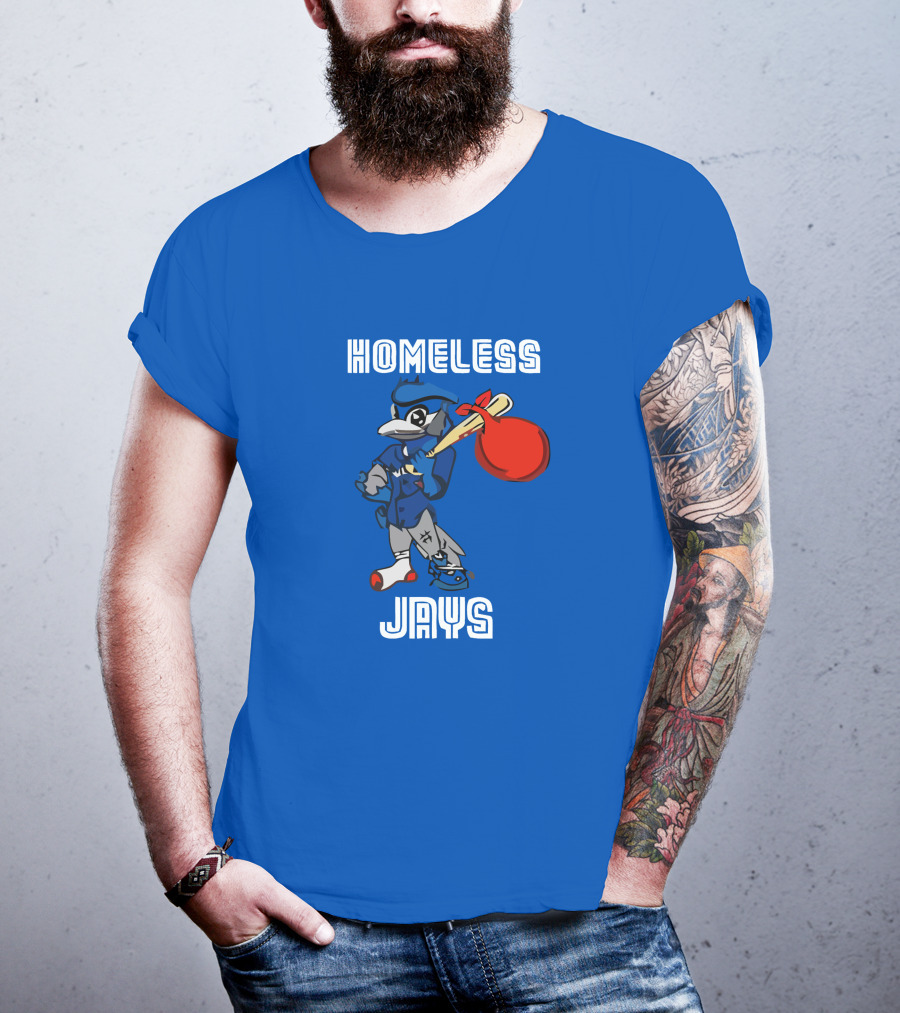Homeless Jays Blue Character Holding Bag T-Shirt