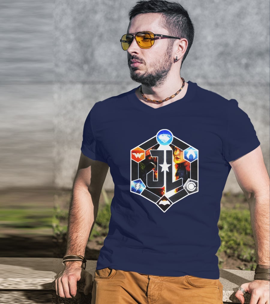Zack Snyder Justice League JL Logo Wonder Woman Flash Cyborg Superman Batman Aquaman Icons T-Shirt